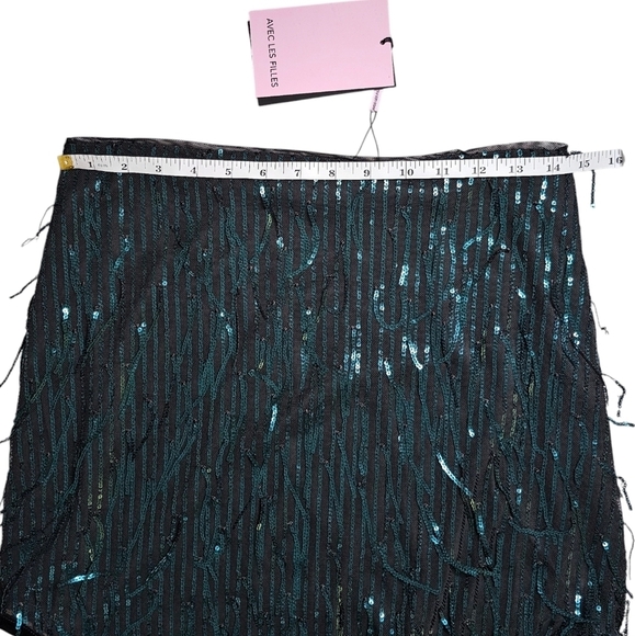 Avec Les Filles Swiftie Esthetic Teal Sequin Fringe Mini Skirt small - Picture 9 of 10